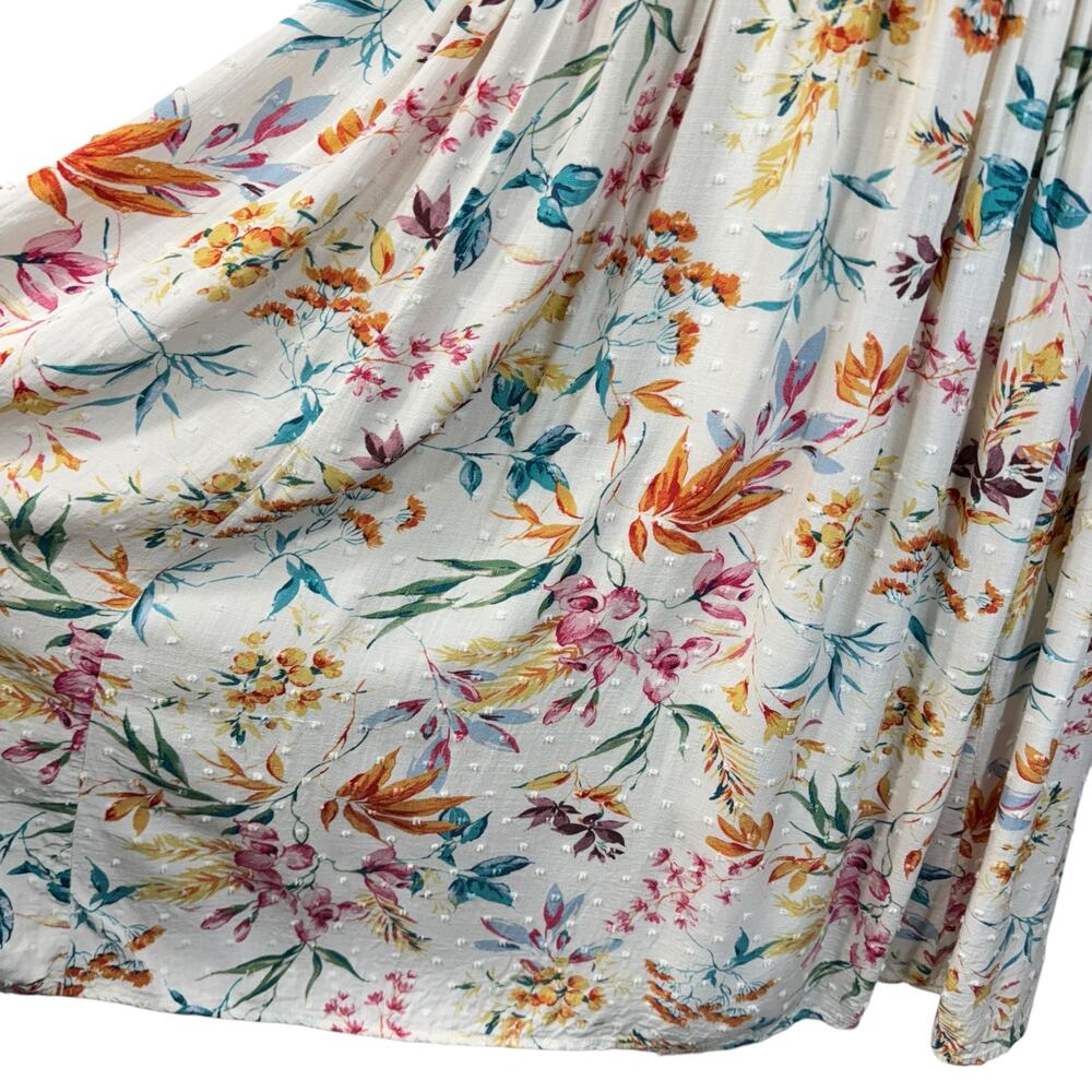 Torrid SZ 2 (2X-Large) Swiss Dot Midi Shirred Carrie Dress Floral V-Neck Lined - Picture 6 of 13